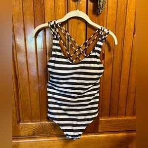 Black/White stripes one piece swimsuit size XL